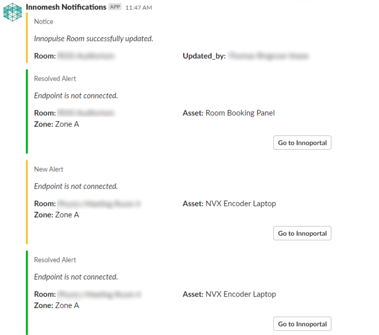Portal Hotlist Alert Details modal showing alert fields including Room, Zone, Alert Description, Claimed By, Threshold Value, and a highlighted View Info link