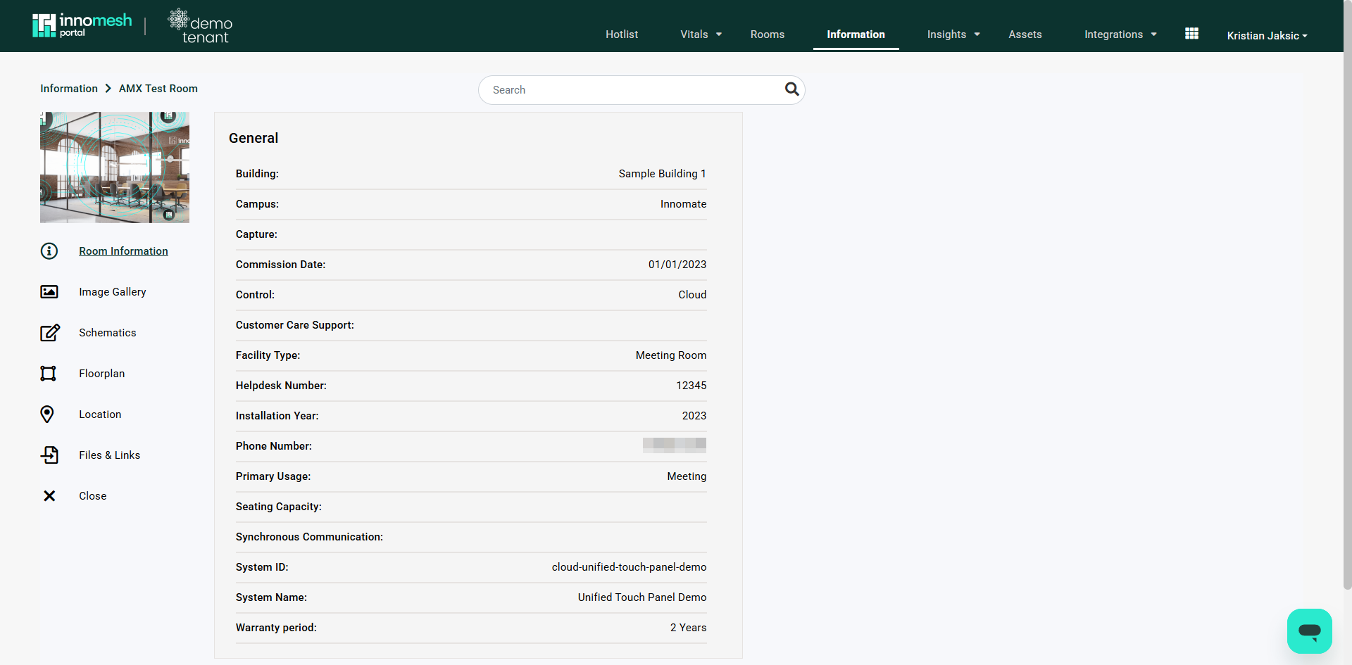 Create ServiceNow Ticket dialog in Portal with Room, Zone, Category, Subcategory, Impact, Urgency fields and auto-populated Short Description and Description