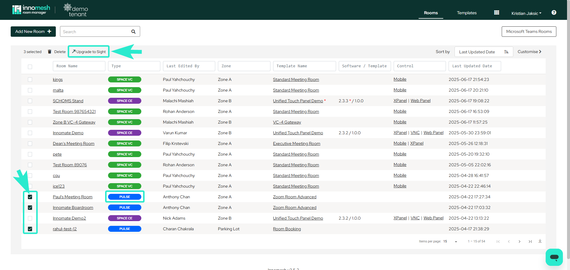 Sight room configuration dialog with the Options dropdown showing Set Sight Speed Tier and Remove Sight.