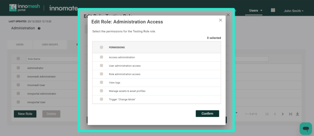 Portal Administration Access custom permissions picker for a role