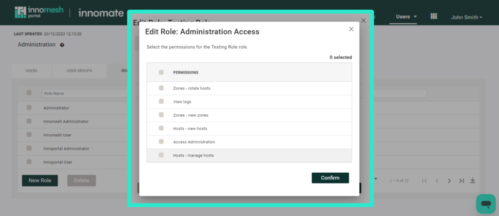 Room Manager tab listing Administration, Rooms and Templates access areas