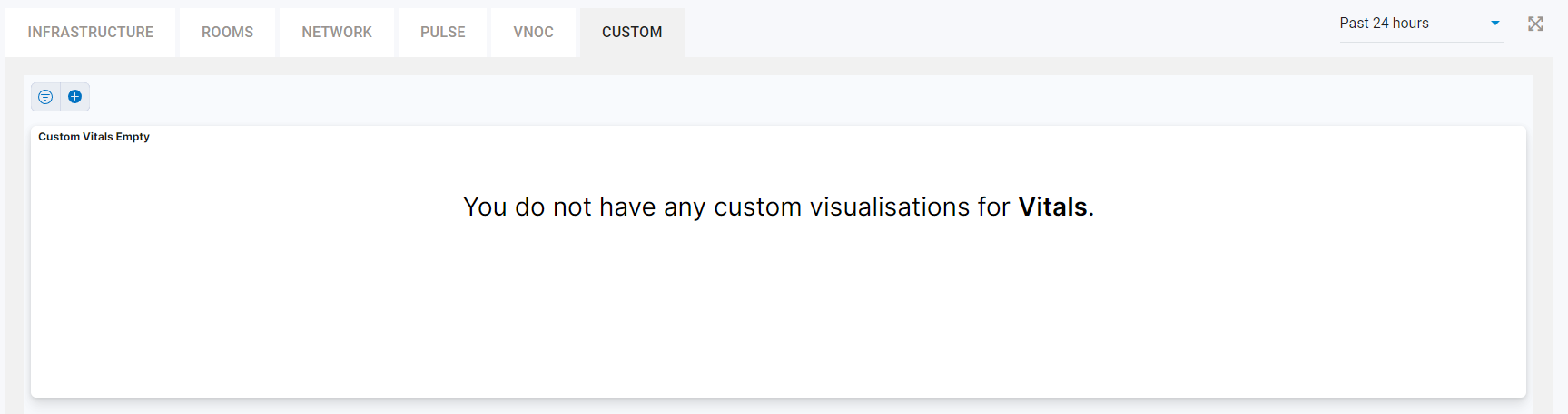 Custom tab with empty-state message: You do not have any custom visualisations for Vitals